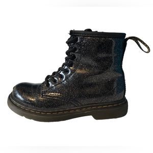 Doc Dr Martens Boots 1460 Black Glitter Kids Size 10 Youth Girl TOES SHOW WEAR